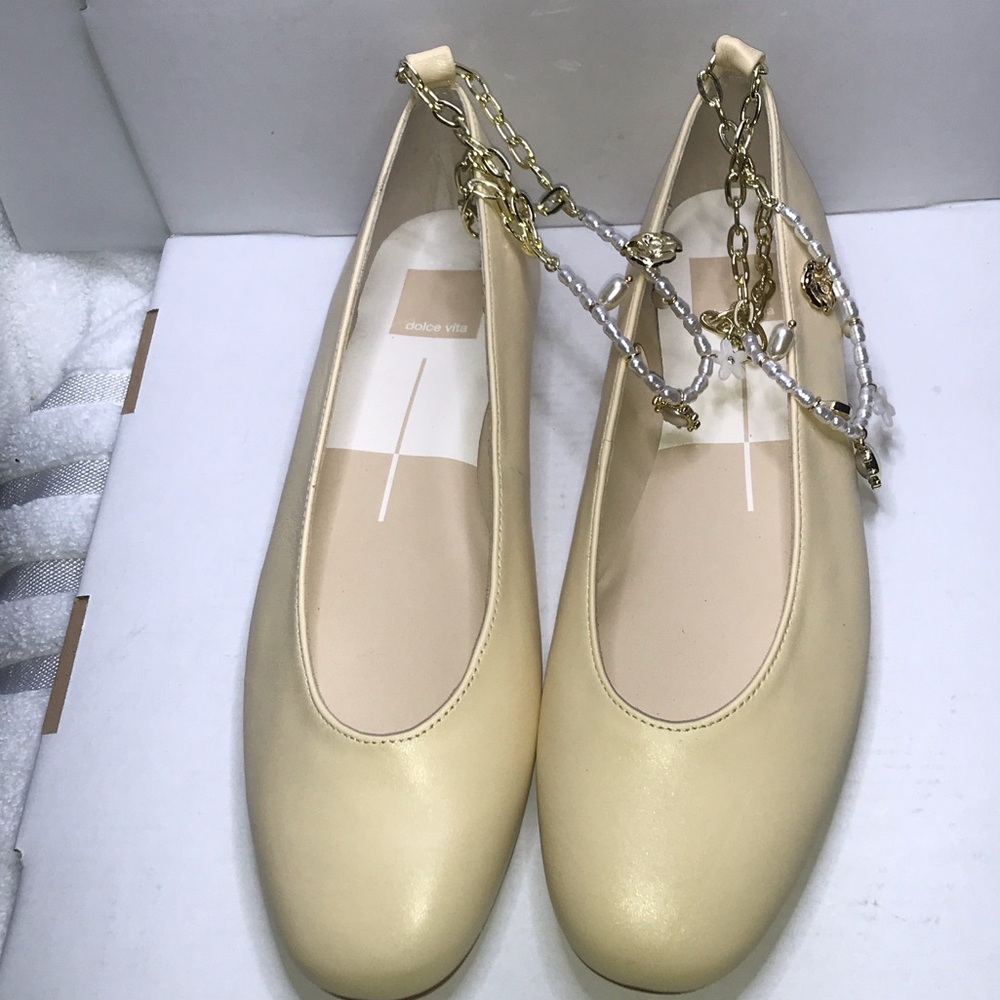 Dolce Vita Cream Ballet Flats with Gold Chain Detail